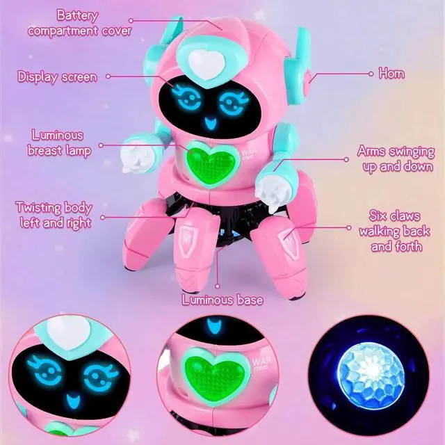 Alt view image 6 of 7 - _Mega Brand Robot Toy for Kids,Smart Electronic Walking Dancing Robot Toys with Flashing Lights and Music,Toddler Toys for Birthday Christmas Presents for 3+ Boys Girls,Pink