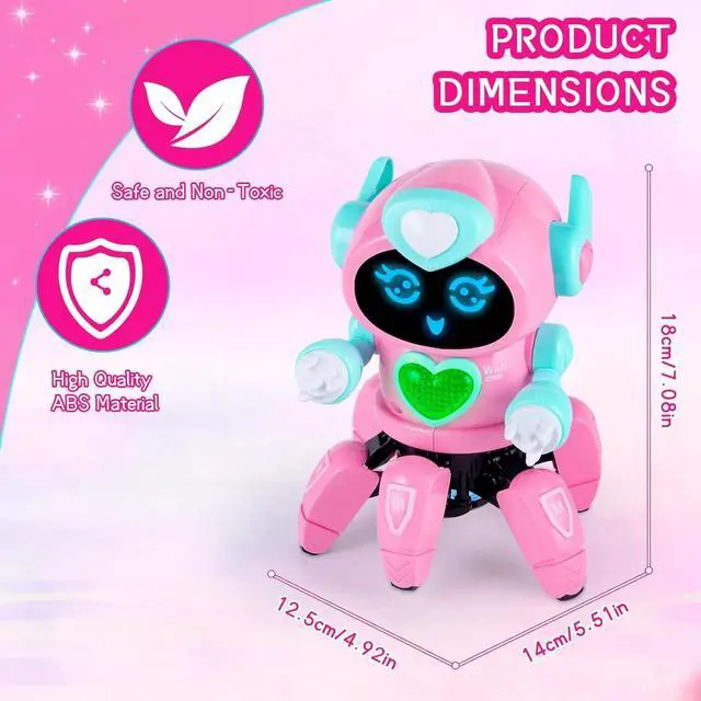 Alt view image 7 of 7 - _Mega Brand Robot Toy for Kids,Smart Electronic Walking Dancing Robot Toys with Flashing Lights and Music,Toddler Toys for Birthday Christmas Presents for 3+ Boys Girls,Pink