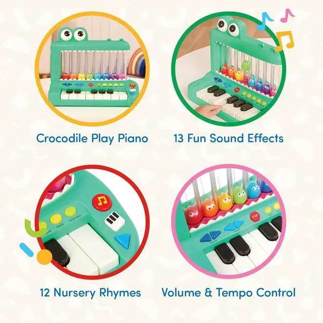 Alt view image 2 of 7 - _Mega Brand Croco Pop Piano Toy Keyboard with Songs Sounds Lights, Baby and Toddler Toys