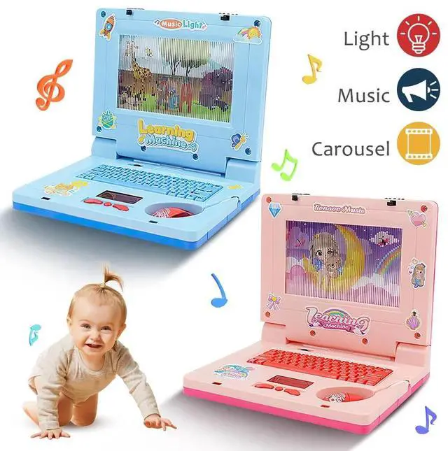 Alt view image 5 of 7 - _Mega Brand Toy Computer Laptop Tablet Baby Children Educational Learning Machine Toys Electronic Kids Study Game, Laptop for Kids Ages 3+Blue