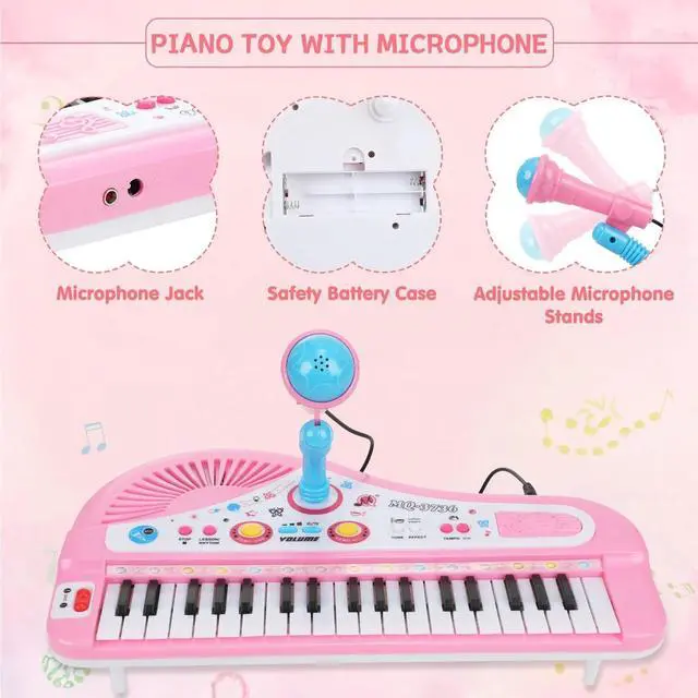 Alt view image 2 of 7 - _Mega Brand 37 Keys Piano Toys for Kids, Portable Electronic Musical Instrument with Microphone, Educational Musical Instrument Gift for Boys Girls Aged 3-8, Pink