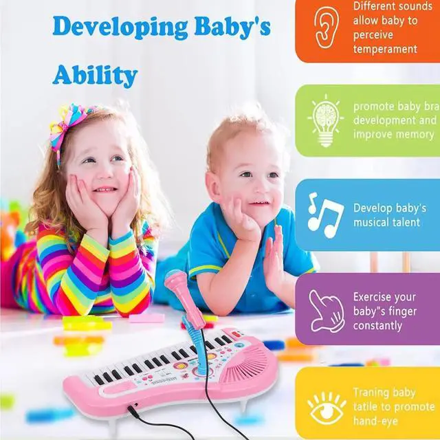 Alt view image 7 of 7 - _Mega Brand 37 Keys Piano Toys for Kids, Portable Electronic Musical Instrument with Microphone, Educational Musical Instrument Gift for Boys Girls Aged 3-8, Pink
