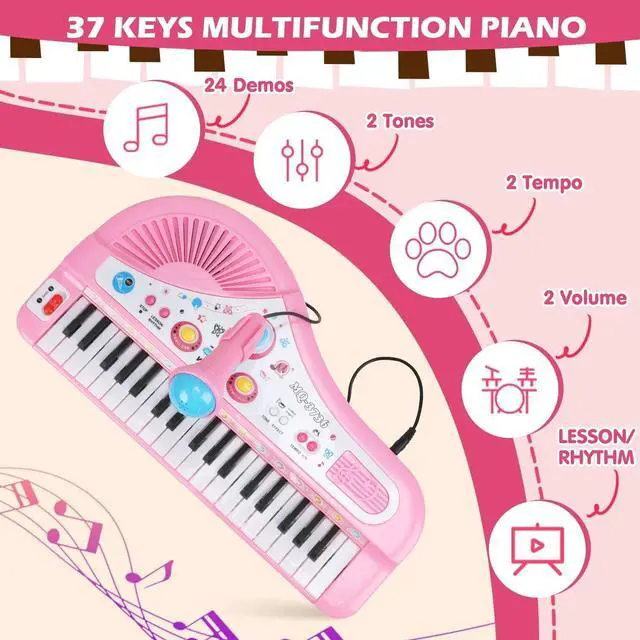 Alt view image 5 of 7 - _Mega Brand 37 Keys Piano Toys for Kids, Portable Electronic Musical Instrument with Microphone, Educational Musical Instrument Gift for Boys Girls Aged 3-8, Pink
