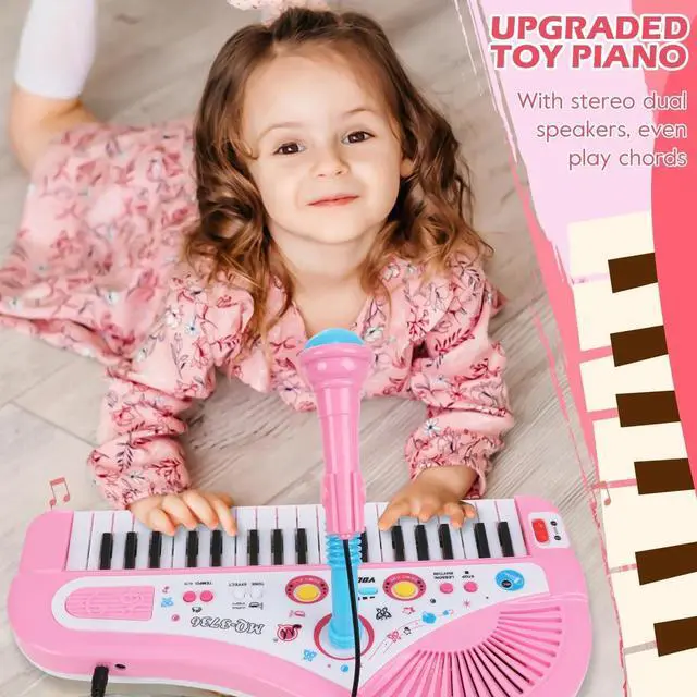 Alt view image 4 of 7 - _Mega Brand 37 Keys Piano Toys for Kids, Portable Electronic Musical Instrument with Microphone, Educational Musical Instrument Gift for Boys Girls Aged 3-8, Pink