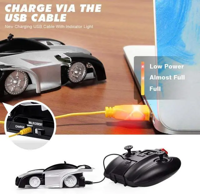 Alt view image 4 of 7 - _Mega Brand Electric Remote Control Wall Climbing Wireless RC Car Toy, 360 Degree Rotation Stunt Cars Toy for 4 5 6 7 8 9 10 11 12 Years Old Boys Kids, Silver