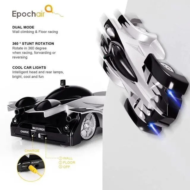 Alt view image 5 of 7 - _Mega Brand Electric Remote Control Wall Climbing Wireless RC Car Toy, 360 Degree Rotation Stunt Cars Toy for 4 5 6 7 8 9 10 11 12 Years Old Boys Kids, Silver