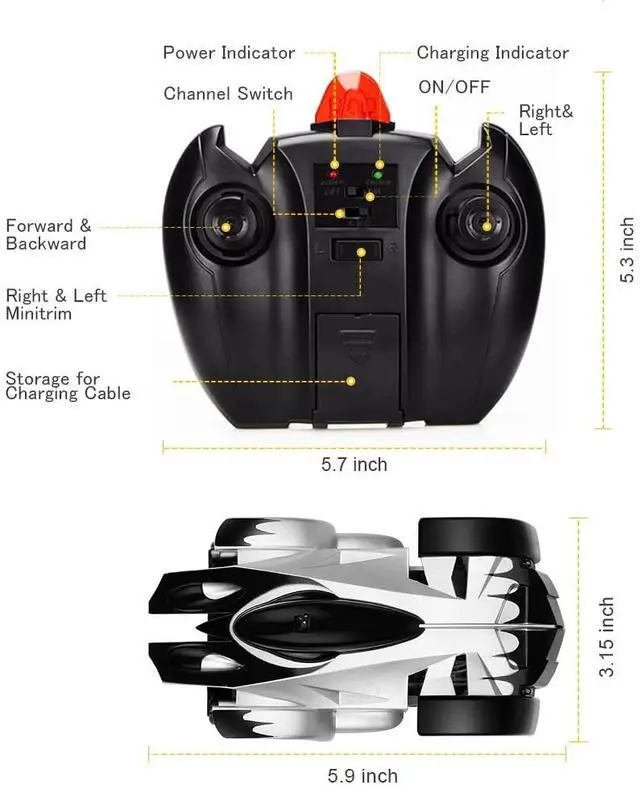 Alt view image 7 of 7 - _Mega Brand Electric Remote Control Wall Climbing Wireless RC Car Toy, 360 Degree Rotation Stunt Cars Toy for 4 5 6 7 8 9 10 11 12 Years Old Boys Kids, Silver