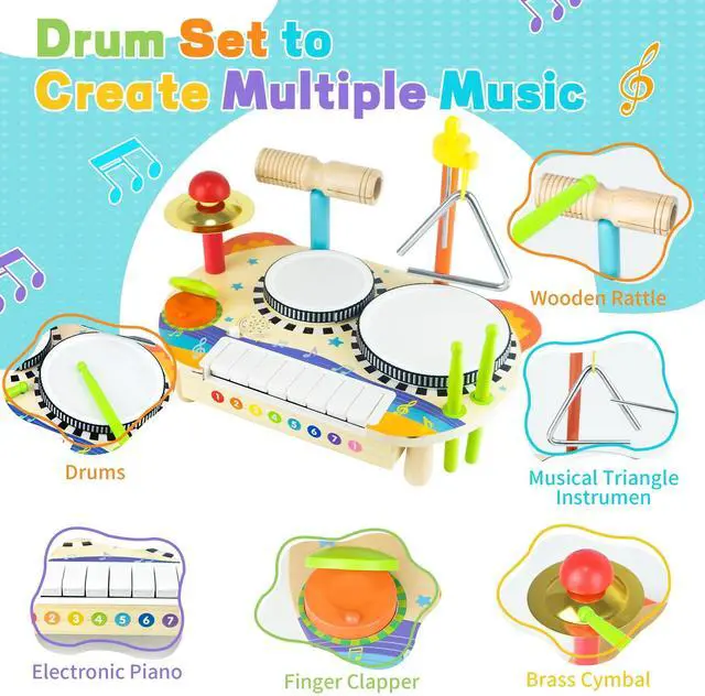 Alt view image 2 of 7 - _Mega Brand Kids Electronic Piano Drum Set, Musical Instruments for Toddlers, Montessori Toys Baby Music Set, Toys for Boys Girls 18 Months and Above
