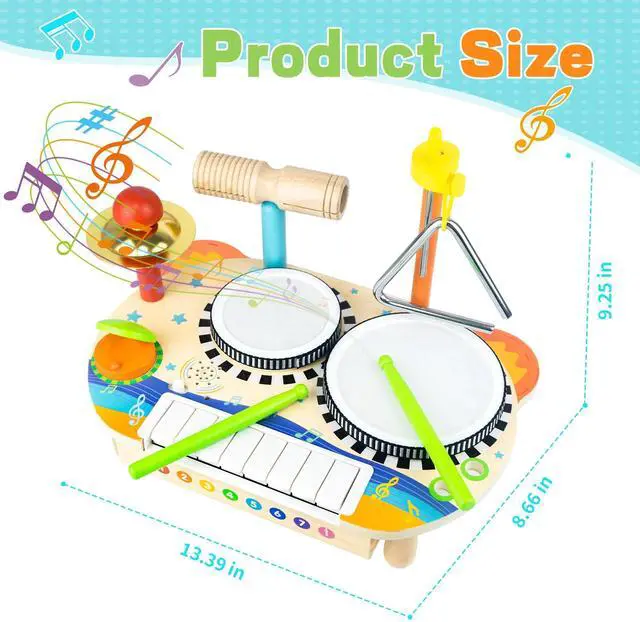 Alt view image 3 of 7 - _Mega Brand Kids Electronic Piano Drum Set, Musical Instruments for Toddlers, Montessori Toys Baby Music Set, Toys for Boys Girls 18 Months and Above
