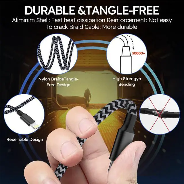 Alt view image 4 of 7 - _Mega Brand 3-in-1 USB-C Cell Phone Charger Cord Charging Cable Fast Charge Data Cable 2PCS Black Gray