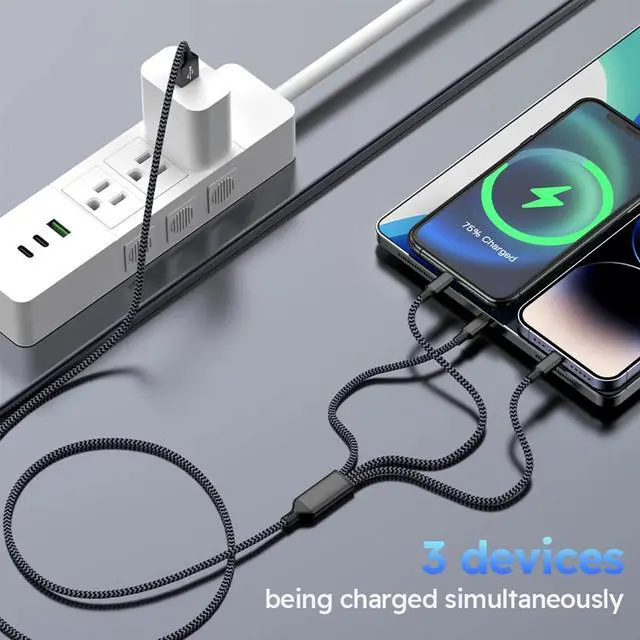 Alt view image 6 of 7 - _Mega Brand 3-in-1 USB-C Cell Phone Charger Cord Charging Cable Fast Charge Data Cable 2PCS Black Gray
