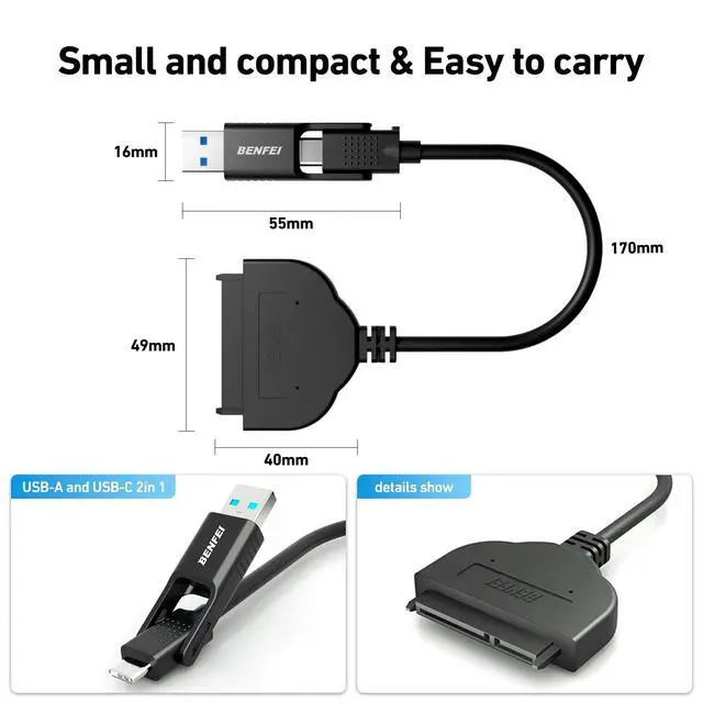 Alt view image 11 of 14 - Benfei Sata To Usb Cable, Benfei Usb 3.0 To Sata Iii Hard Driver Adapter Compatible For 2.5 Inch Hdd And Ssd