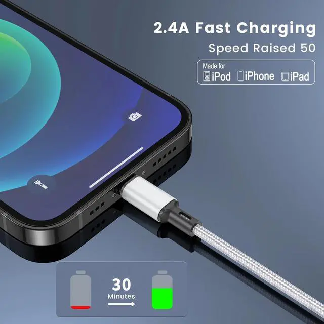 Alt view image 4 of 7 - _Mega Brand 3Pack Lightning Charger Cord, Long USB Lightning Cable 6/6/10 Feet,High/Data Sync 6&10 Feet iPhone Charging Cable Compatible for Apple iPhone 14/13/12/11 ProMax/XS/XR/8/iPad