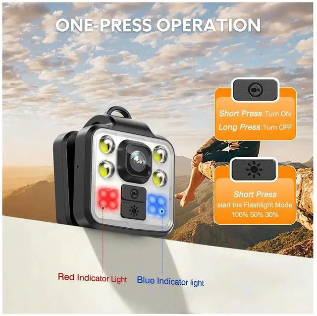 Alt view image 3 of 6 - _Mega Brand Police Body Camera Waterproof Portable Flashlight Body-Worn Camera Night Vision 4-6HR Battery Life 1080P Personal Mini Cam ,Easy to Carry