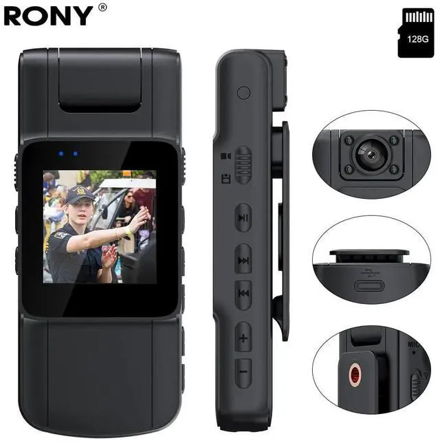 Main image of _Mega Brand 128GB 180° Rotate Mini Body Camera - 1080p Wearable Camcorder with Night Vision - Long Battery Life Audio Video Camera for Daily Records