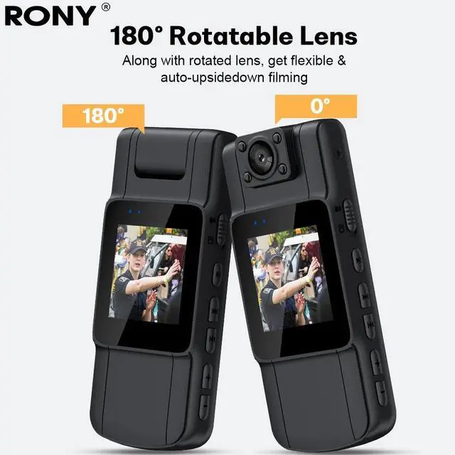 Alt view image 4 of 7 - _Mega Brand 128GB 180° Rotate Mini Body Camera - 1080p Wearable Camcorder with Night Vision - Long Battery Life Audio Video Camera for Daily Records