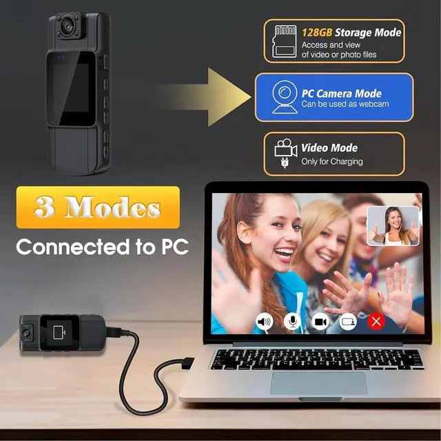 Alt view image 7 of 7 - _Mega Brand 128GB 180° Rotate Mini Body Camera - 1080p Wearable Camcorder with Night Vision - Long Battery Life Audio Video Camera for Daily Records