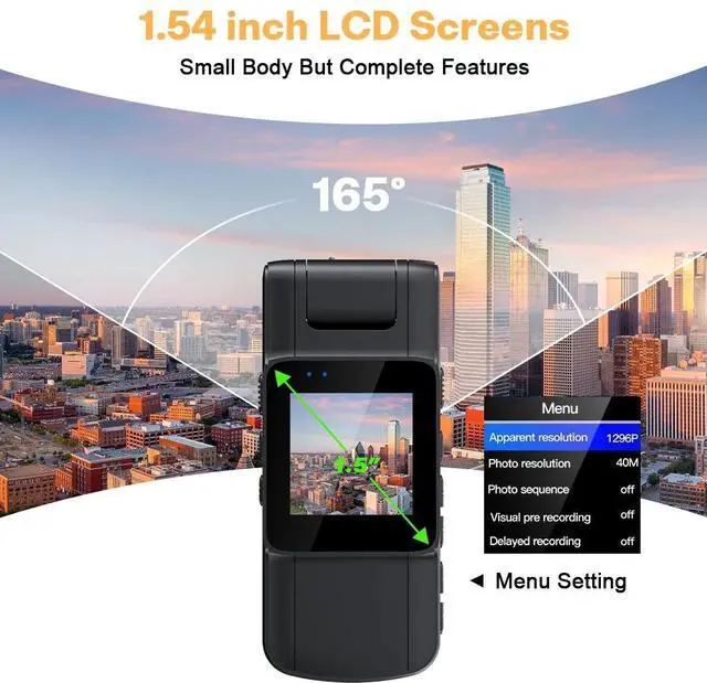 Alt view image 3 of 7 - _Mega Brand 128GB 180° Rotate Mini Body Camera - 1080p Wearable Camcorder with Night Vision - Long Battery Life Audio Video Camera for Daily Records