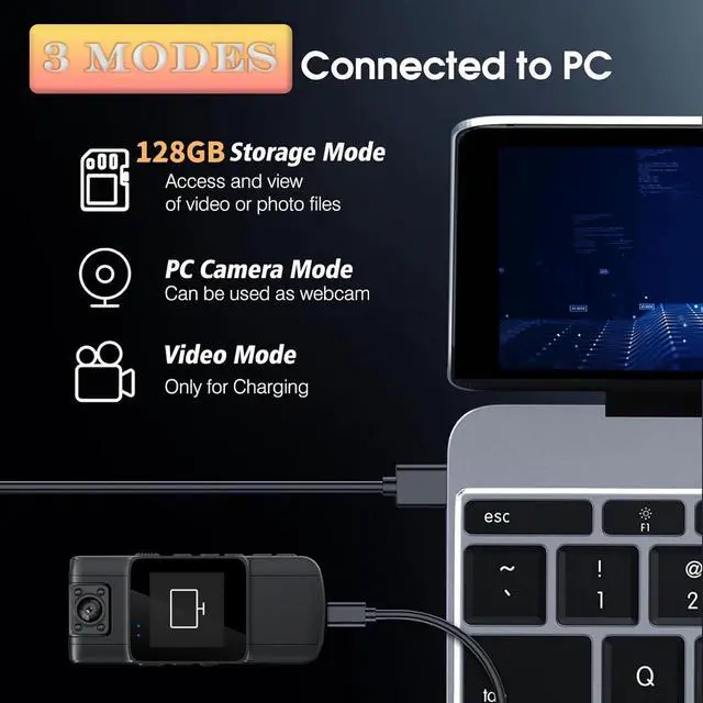 Alt view image 6 of 7 - _Mega Brand 128GB 180° Rotate Mini Body Camera - 1080p Wearable Camcorder with Night Vision - Long Battery Life Audio Video Camera for Daily Records