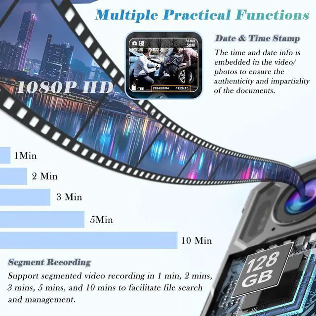 Alt view image 3 of 7 - _Mega Brand 128GB Wearable Body Camera with Audio and Video Recording, 1080P FHD Body Cam with IR Night Vision for Law Enforcement Security Guard Civilian