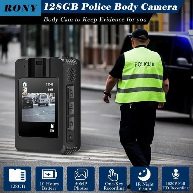 Alt view image 6 of 7 - _Mega Brand 128GB Wearable Body Camera with Audio and Video Recording, 1080P FHD Body Cam with IR Night Vision for Law Enforcement Security Guard Civilian
