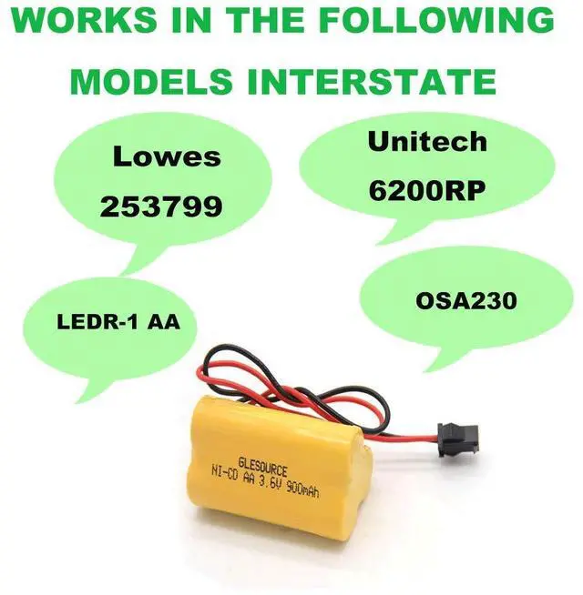 Alt view image 4 of 6 - _Mega Brand 3.6V 900mAh Emergency/Exit Light Battery Compatible for Lithonia ELB B001 ELBB001 ELB-B001 Lithonia EU2C M6 LED Emergency Light Interstate ANIC1566 Unitech 0253799(4 Pack)