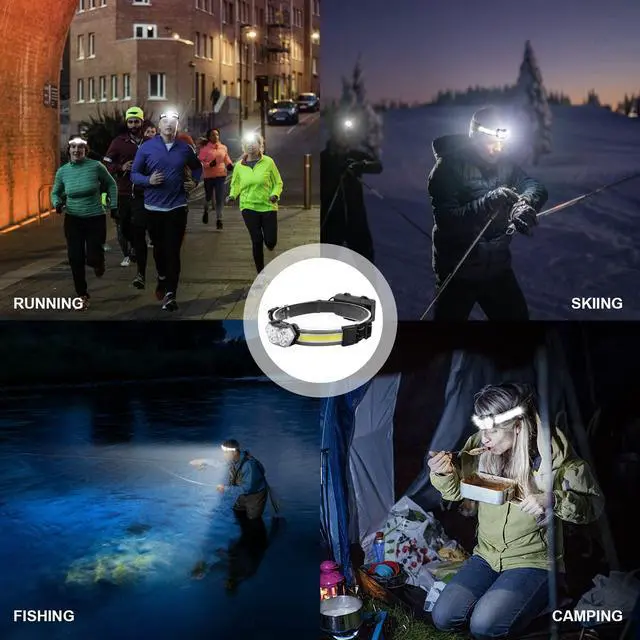 Alt view image 7 of 7 - _Mega Brand EXIN DECHEN LED Headlamp Rechargeable, 1200 Lumen Super Bright Headlamp Flashlight, 270° Wide Beam LED Headlamps with Red Taillight, 8 Mode Lightweight Waterproof Head Lamp