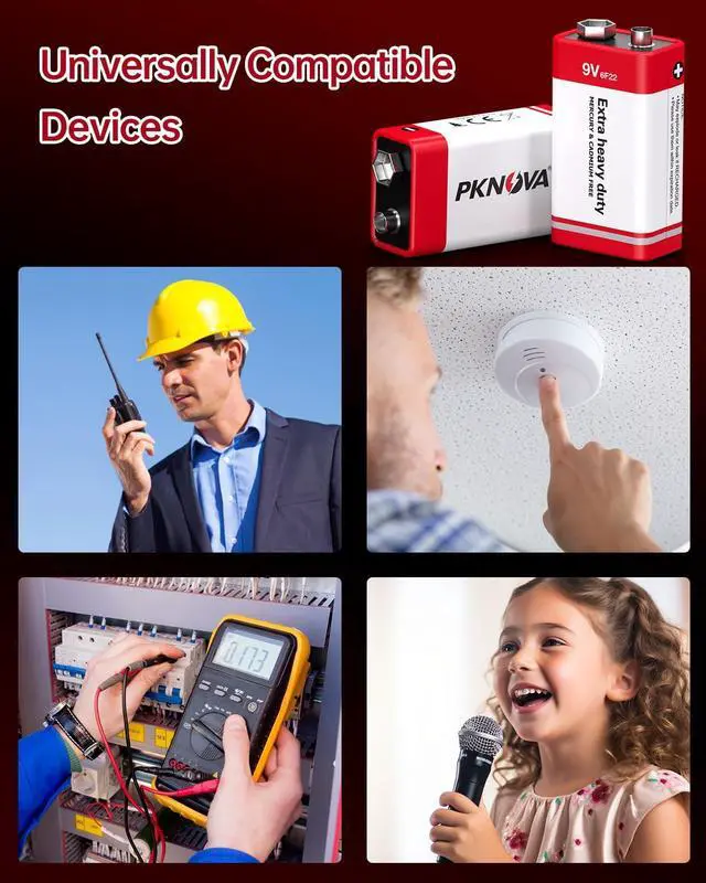 Alt view image 6 of 7 - 9V Batteries Carbon 9 Volt Battery for Smoke Detector 6F22 Square Battery, Long-Lasting, 12 Pack