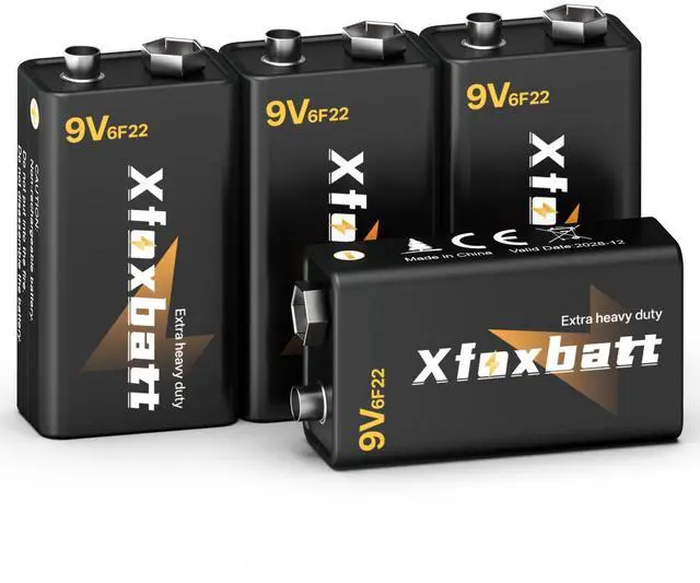 Main image of _Mega Brand 9V Batteries 4 Pack Leakproof & Long-Lasting Carbon 6F22 Square 9 Volt Battery for Smoke Detectors