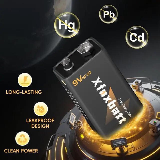 Alt view image 2 of 6 - _Mega Brand 9V Batteries 4 Pack Leakproof & Long-Lasting Carbon 6F22 Square 9 Volt Battery for Smoke Detectors