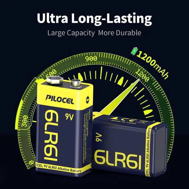 Alt view image 3 of 7 - _Mega Brand 9V Batteries 4 Pack, 9 Volt Alkaline Battery, Long-Lasting 9V Battery for Smoke Detector, 10-Year Shelf Life, 4 Count
