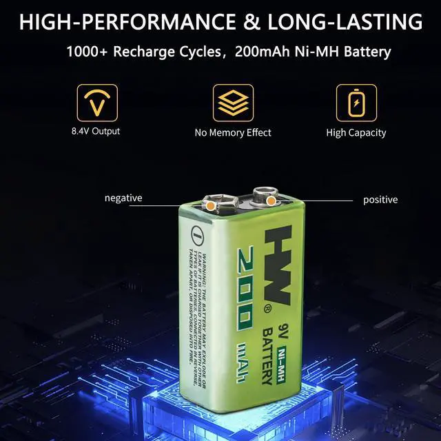 Alt view image 2 of 7 - _Mega Brand 9V Batteries for Smoke Detector Alarm, 2 Pack Rechargeable 9V Batteries Pre-Charged All-Purpose NIMH Batteries, 1000 Cycles 9 Volt for Home Battery Backup Supplies Square Batteries