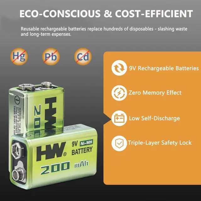 Alt view image 3 of 7 - _Mega Brand 9V Batteries for Smoke Detector Alarm, 2 Pack Rechargeable 9V Batteries Pre-Charged All-Purpose NIMH Batteries, 1000 Cycles 9 Volt for Home Battery Backup Supplies Square Batteries