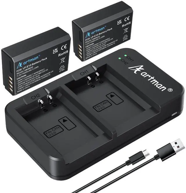Main image of _Mega Brand LP-E10 Battery 2-Pack 1600mAh and Rapid Dual USB Charger for Canon LP E10, EOS Rebel T7 T6 T5 T3 T100, Kiss X50 X70 X80 X90, EOS 1100D 1200D 1300D 1500D 2000D 3000D 4000D Digital Cameras