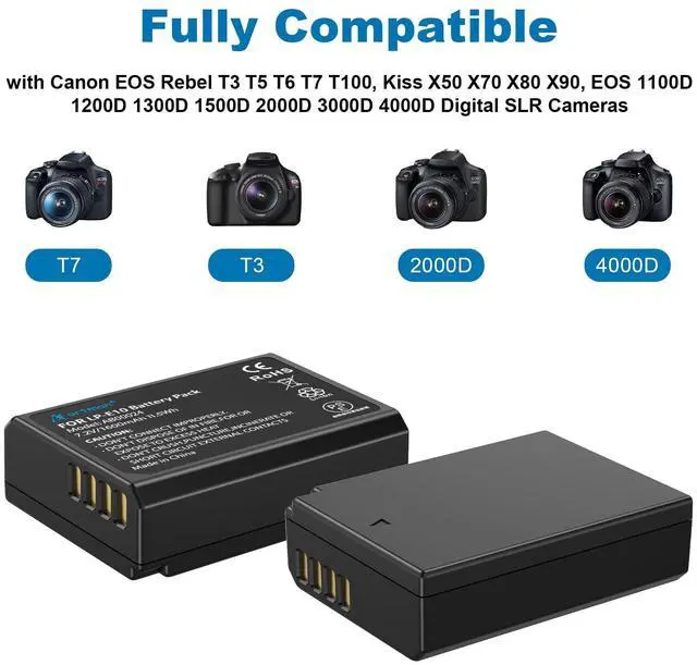 Alt view image 2 of 6 - _Mega Brand LP-E10 Battery 2-Pack 1600mAh and Rapid Dual USB Charger for Canon LP E10, EOS Rebel T7 T6 T5 T3 T100, Kiss X50 X70 X80 X90, EOS 1100D 1200D 1300D 1500D 2000D 3000D 4000D Digital Cameras