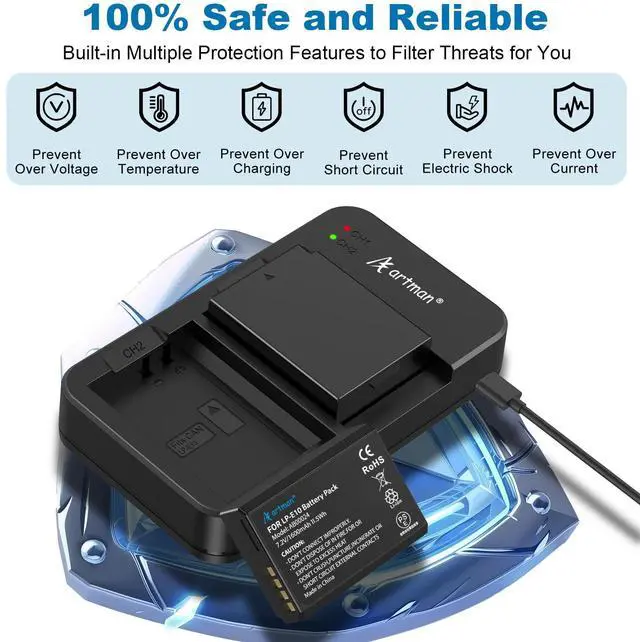 Alt view image 4 of 6 - _Mega Brand LP-E10 Battery 2-Pack 1600mAh and Rapid Dual USB Charger for Canon LP E10, EOS Rebel T7 T6 T5 T3 T100, Kiss X50 X70 X80 X90, EOS 1100D 1200D 1300D 1500D 2000D 3000D 4000D Digital Cameras