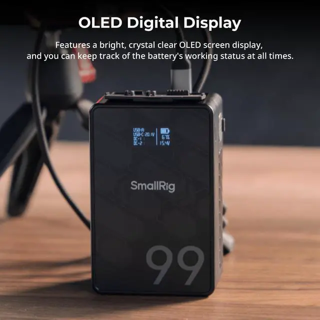 Alt view image 6 of 7 - _Mega Brand V Mount Battery VB99 SE, 99Wh / 6800mAh V Mount Battery with 65W Output, 2.5H Full Charge, with USB-C, D-TAP, USB-A, Dual DC Ports, OLED Screen, for Camera, Camcorder, Monitor, Video Light