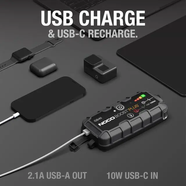 Alt view image 4 of 6 - Boost GB40: 1000A UltraSafe Jump Starter 12V Lithium Battery Booster Pack, Portable Jump Box, Power Bank & Jumper Cables - for 6.0L Gas and 3.0L Diesel Engines