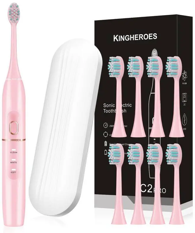 Main image of _Mega Brand Electric Toothbrush Set, Comes with 8 Brush Heads & Travel Case,4 Modes with 2 Minutes Built in Smart Timer, One Charge for 60 Days, 42000 VPM Motor (Pink)