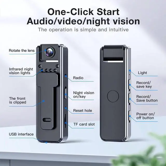 Alt view image 4 of 7 - _Mega Brand 1080P HD Body Worn Camera, Wearable Body Camera with Loop Recording, Night Vision, Back Clip for Traveling, Delivery Man, Lecture Recording, Serving Jobs