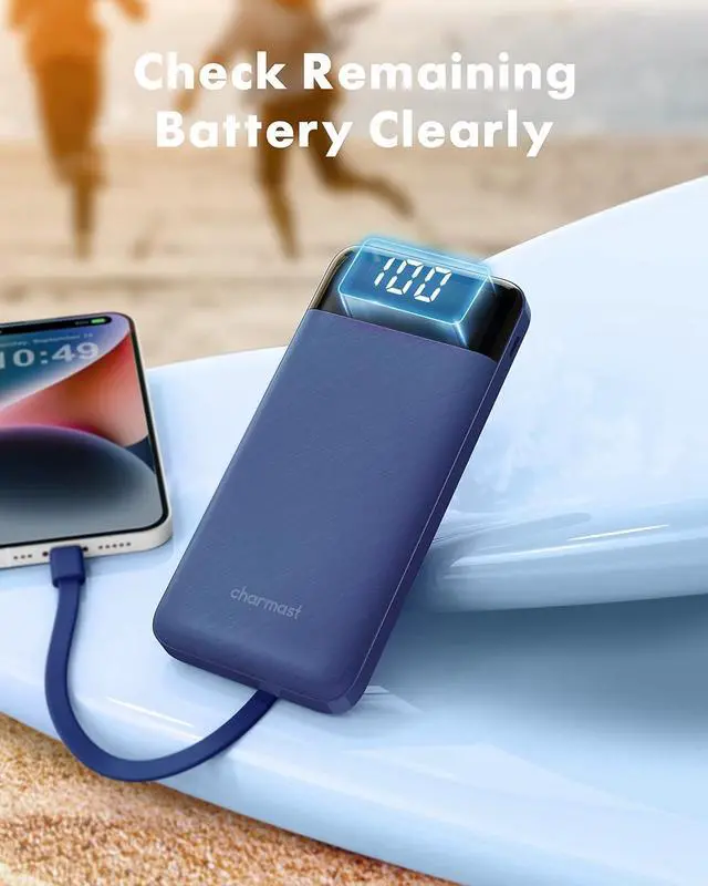 Alt view image 7 of 7 - Portable Charger with Built in Cables, Power Bank with Cords Wires, Slim 10000mAh Travel Battery Pack 6 Outputs 3 Inputs 3A Fast Charging for Samsung Google Pixel LG Moto iPhone iPad