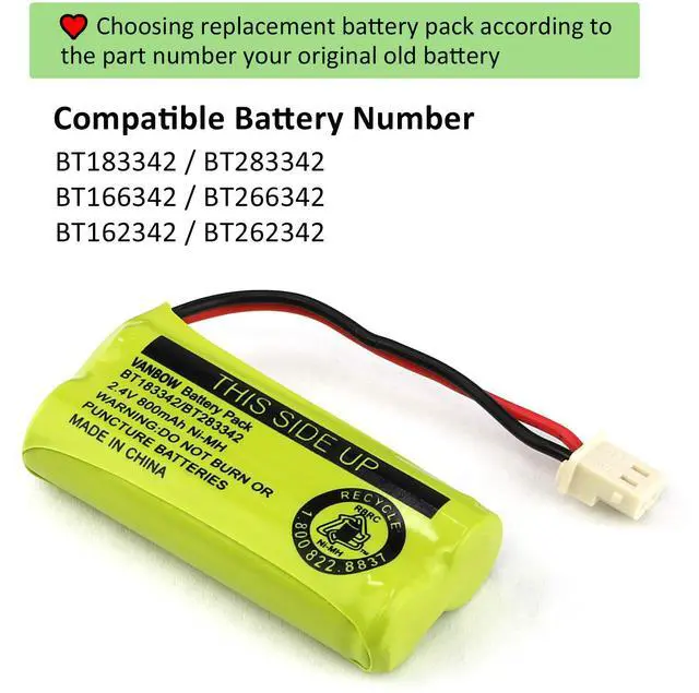 Alt view image 5 of 7 - _Mega Brand BT183342/BT283342 2.4V 800mAh Ni-MH Battery Pack,Compatible with AT&T VTech Cordless Phone Batteries BT166342/BT266342/BT262342 CS6709 CS6609 CS6509 CS6409 EL52100 EL50003 (Pack 2)