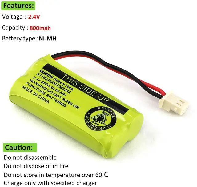 Alt view image 3 of 7 - _Mega Brand BT183342/BT283342 2.4V 800mAh Ni-MH Battery Pack,Compatible with AT&T VTech Cordless Phone Batteries BT166342/BT266342/BT262342 CS6709 CS6609 CS6509 CS6409 EL52100 EL50003 (Pack 2)