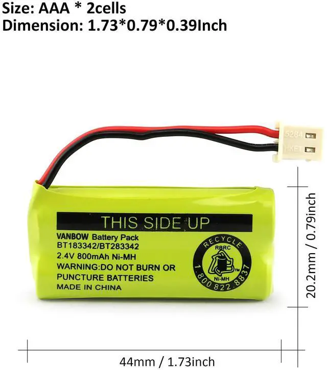 Alt view image 2 of 7 - _Mega Brand BT183342/BT283342 2.4V 800mAh Ni-MH Battery Pack,Compatible with AT&T VTech Cordless Phone Batteries BT166342/BT266342/BT262342 CS6709 CS6609 CS6509 CS6409 EL52100 EL50003 (Pack 2)