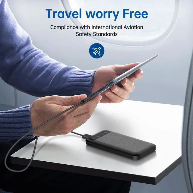 Alt view image 5 of 7 - Power Bank 10000mAh Portable Charger Slim Battery Pack with 2 USB 2.4A Outputs and USB C in/Out Compatible with Huawei iPhone 16 15 14 13 12 iPad Samsung Galaxy S20 Android Tablet