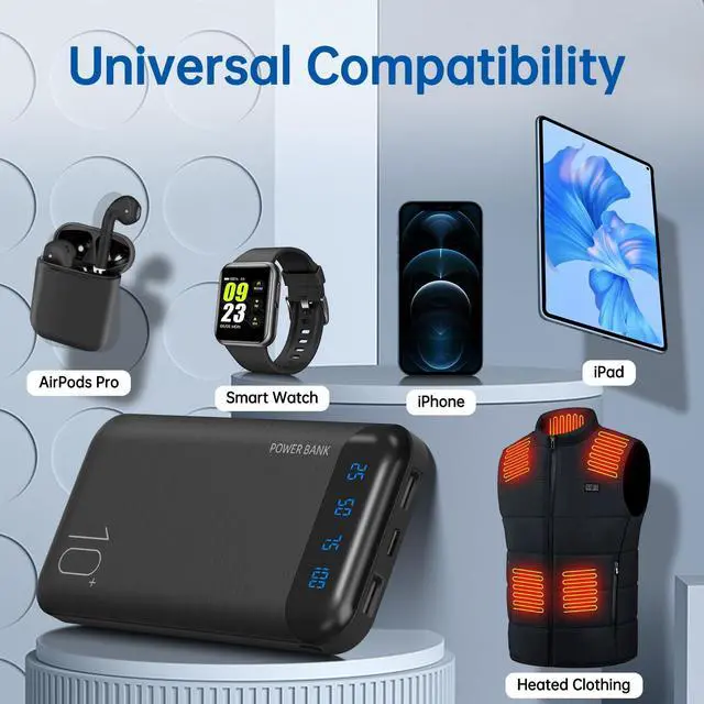 Alt view image 7 of 7 - Power Bank 10000mAh Portable Charger Slim Battery Pack with 2 USB 2.4A Outputs and USB C in/Out Compatible with Huawei iPhone 16 15 14 13 12 iPad Samsung Galaxy S20 Android Tablet