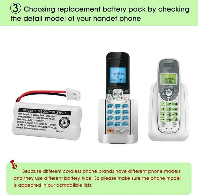 Alt view image 5 of 5 - _Mega Brand BT162342/BT262342 2.4V 300mAh Ni-MH Cordless Phone Battery Pack, Also Compatible with BT183342/BT283342 AT&T EL52351 TL90070 VTech CS5119 DS6511 DS6722 LS6305 Handset, 2-Pack
