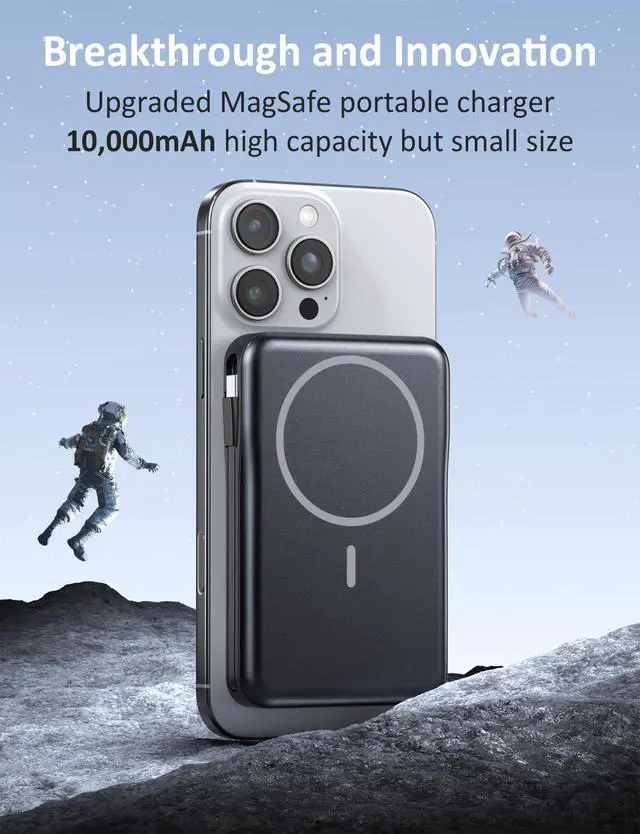 Alt view image 3 of 7 - _Mega Brand Magnetic Portable Charger, 10000mAh Power Bank, 5 in 1 Portable Charger with Built in Cable, 20W Fast Charging for Magsafe Battery Pack Compatible with iPhone 16/15/14/13 Pro/Pro Max