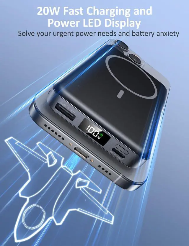 Alt view image 4 of 7 - _Mega Brand Magnetic Portable Charger, 10000mAh Power Bank, 5 in 1 Portable Charger with Built in Cable, 20W Fast Charging for Magsafe Battery Pack Compatible with iPhone 16/15/14/13 Pro/Pro Max