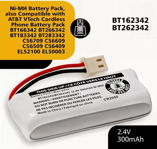 Alt view image 2 of 6 - _Mega Brand 2-Pack BT162342/BT262342 2.4V 300mAh Battery Packs for VTech Cordless Phone